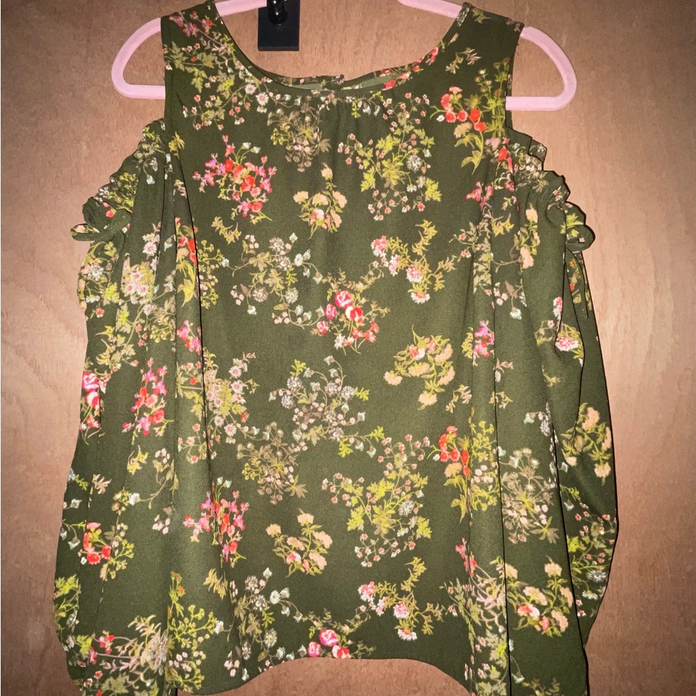 LC Lauren Conrad Olive Floral Blouse